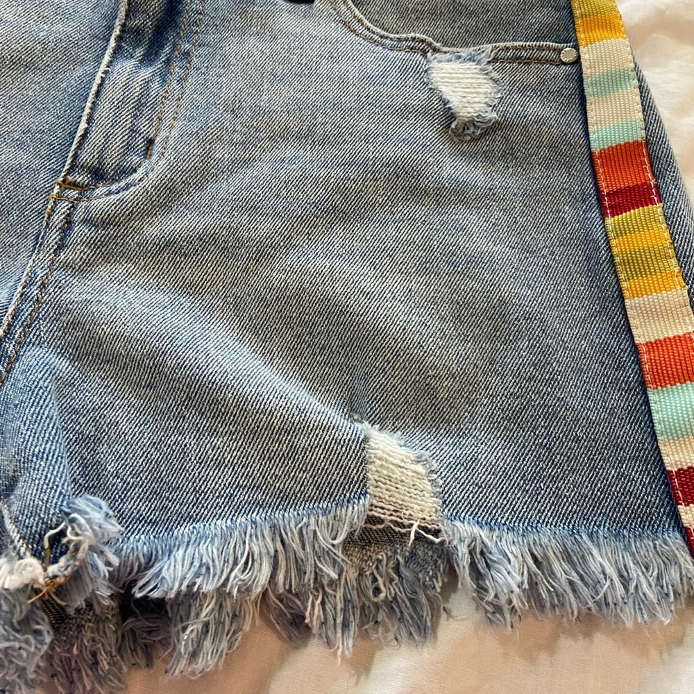 Tinseltown Blue Denim Jean Shorts with Rainbow Side Trim - Picture 3 of 11